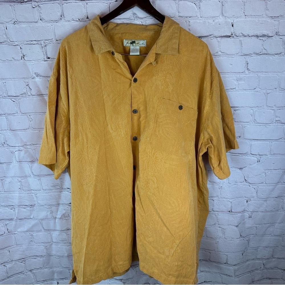joe marlin Men's Casual Mustard Button Down hawaiian camp Shirt silk cotton 3XLT
